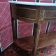 Louis XVI style half-moon console with veined white marble and drawer
