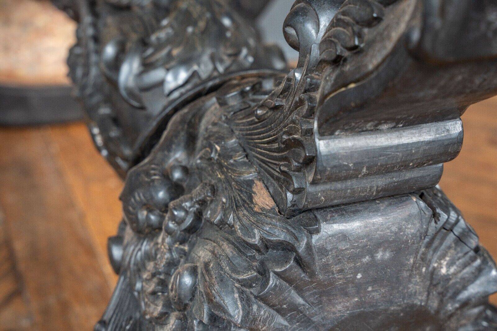 Indochina ironwood pedestal table decor winged character marble top 19th century
