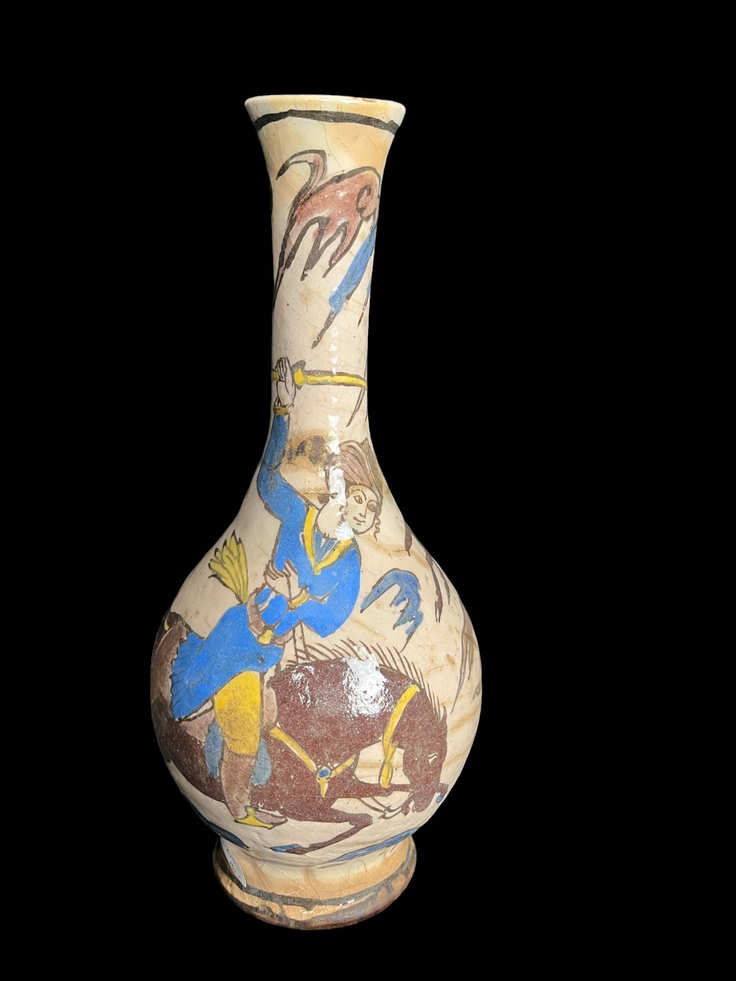 Iran, vase céramique polychrome décor cavalier IXème
