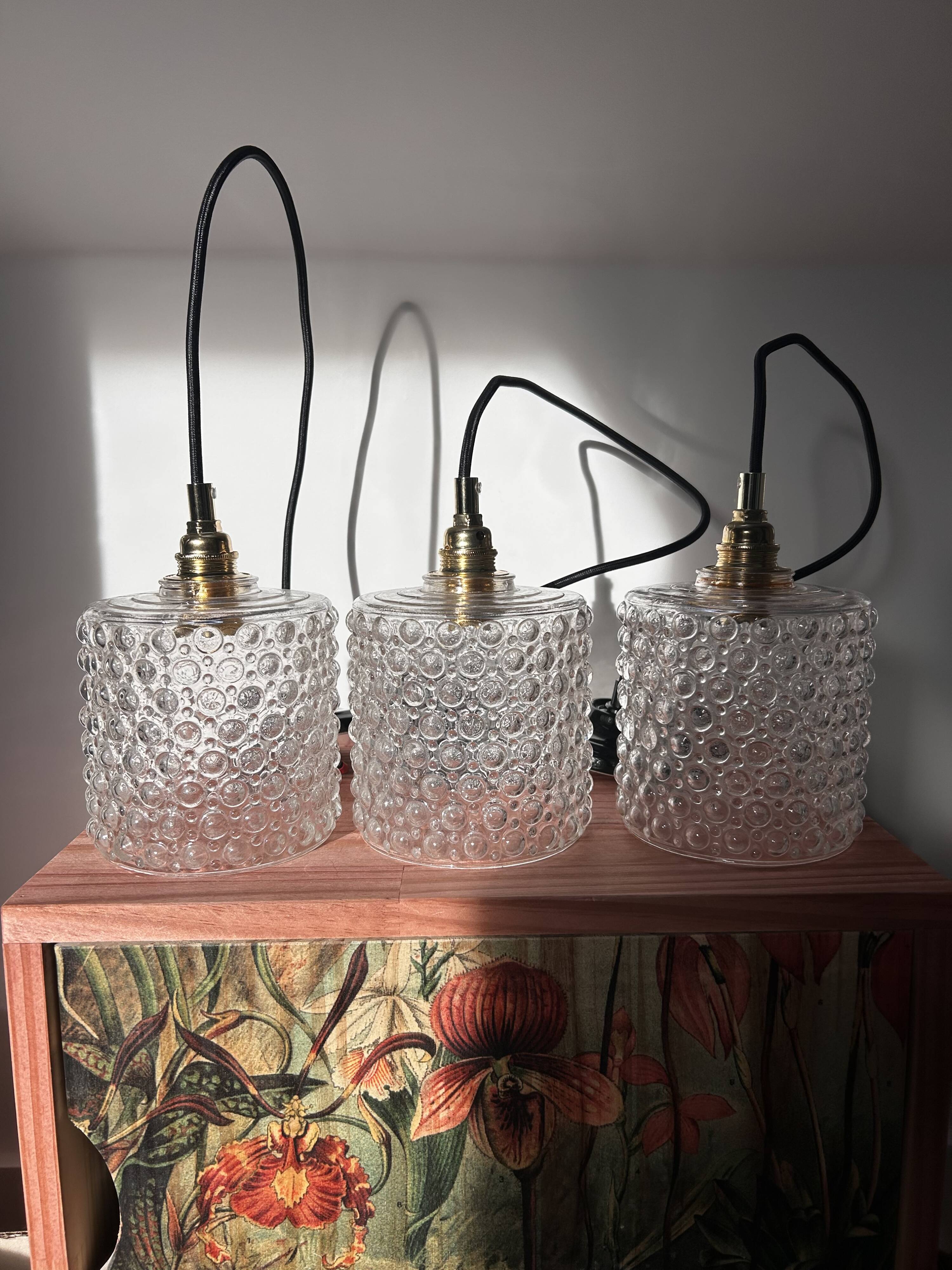 Set of three bubble glass pendant lights