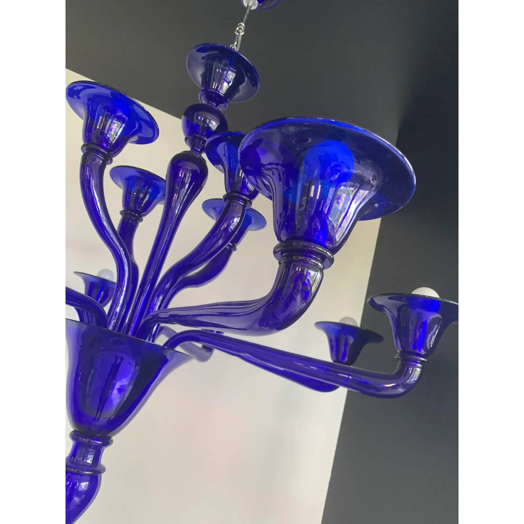 Blue Glass Chandelier, Contemporary, Attributed to Murano