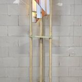 Pine wood floor lamp with handmade stained glass in Japandi style.