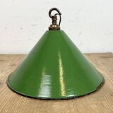 Industrial British Green Enamel Factory Pendant Lamp, 1950s