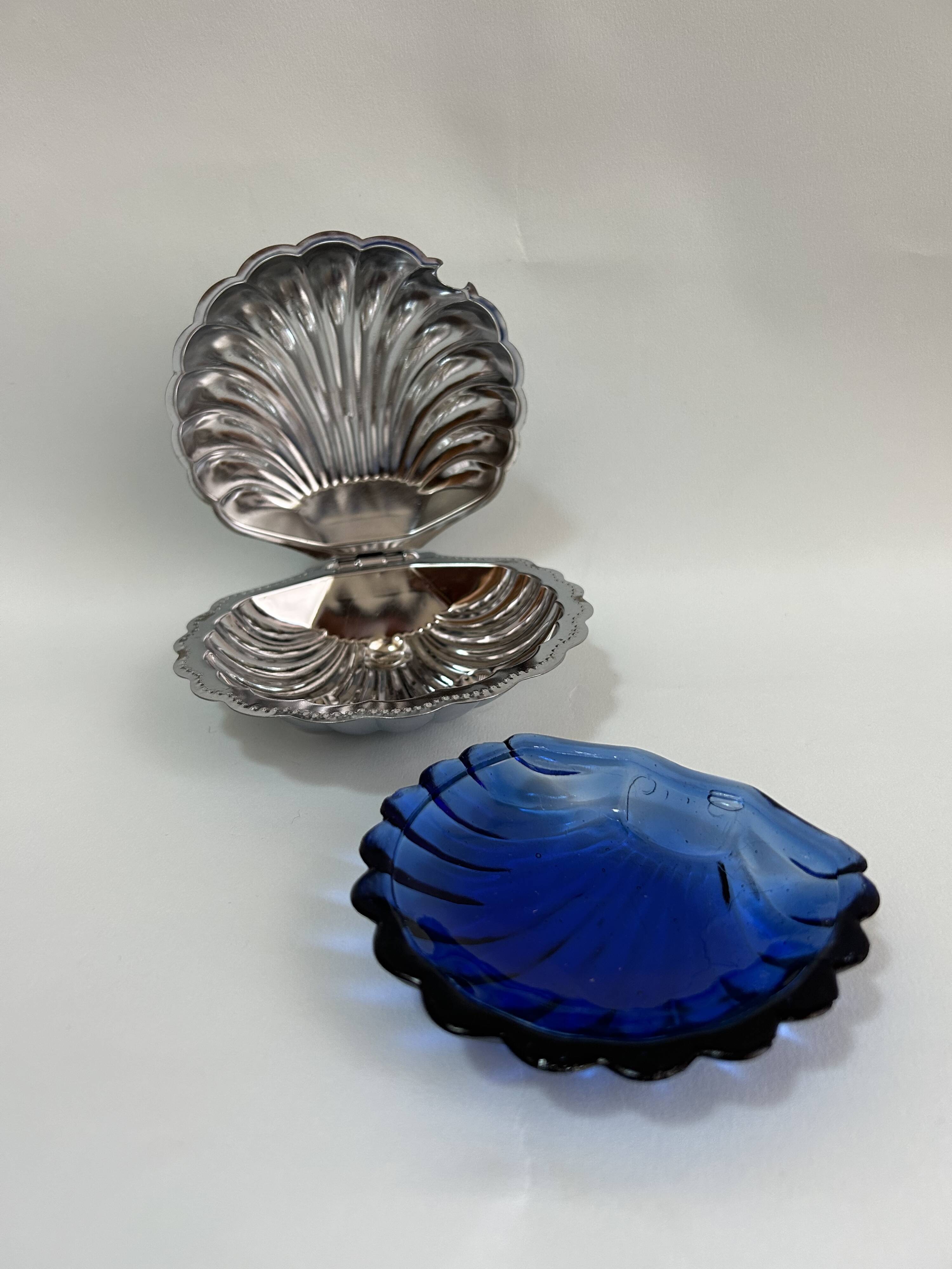 Beurrier coquillage inox et coupelle bleue