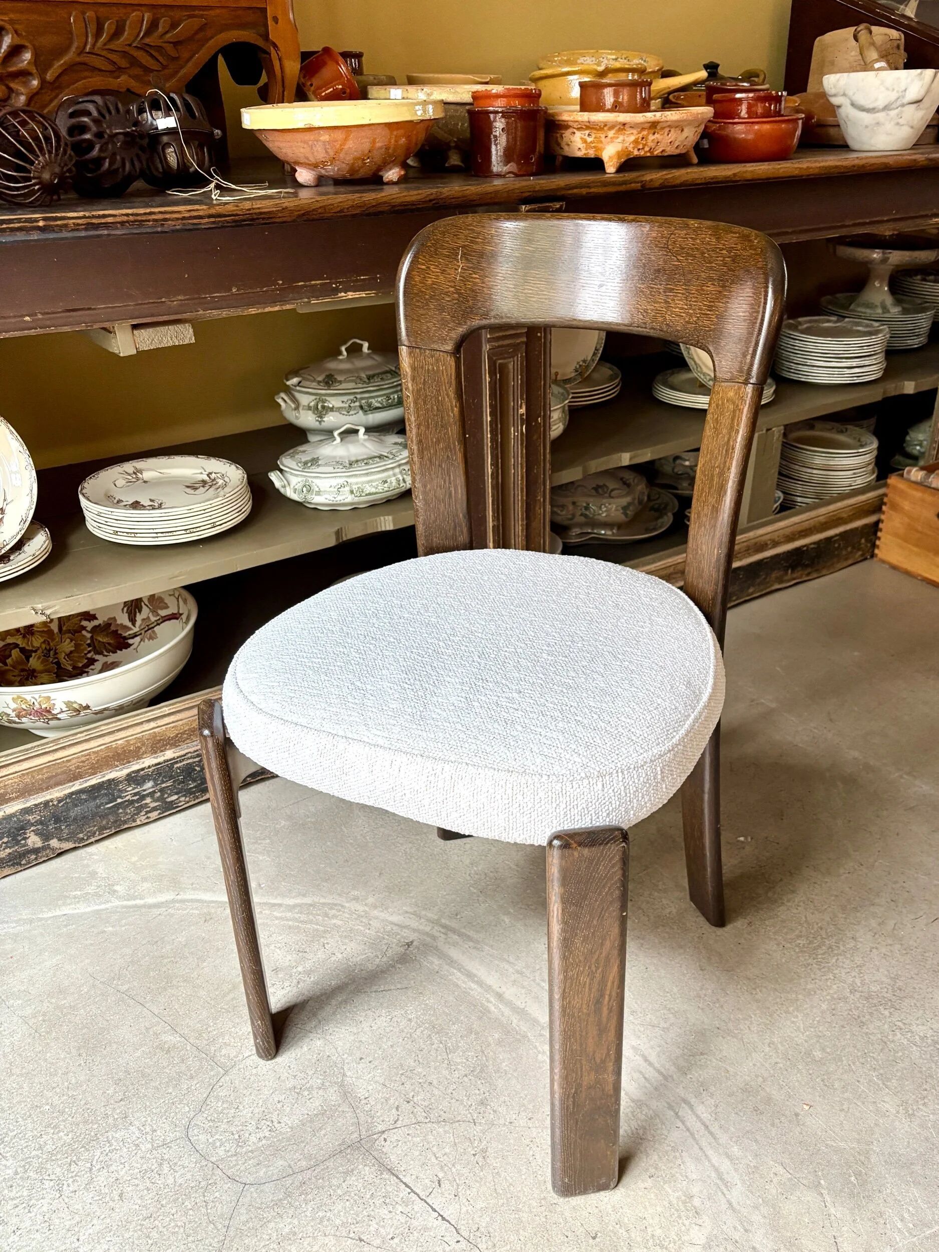 Beech chair with ecru boucle cotton "Rey" by Bruno Rey
