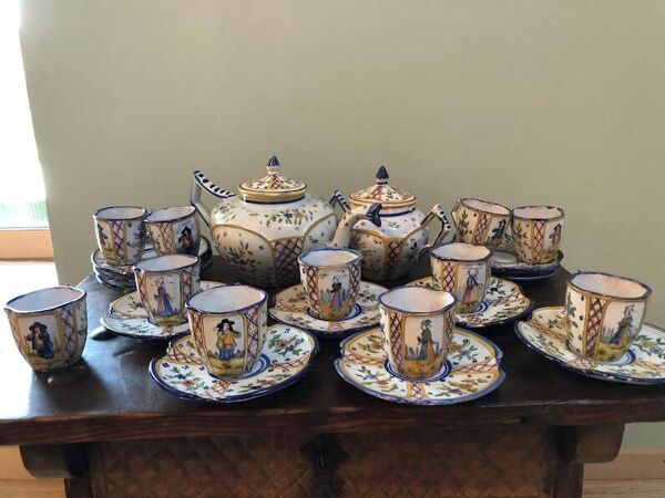 Antique Henriot Quimper Faience Coffee Set, Breton Folk Art, 1893-1904
