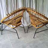 Paire de fauteuils en rotin années 60