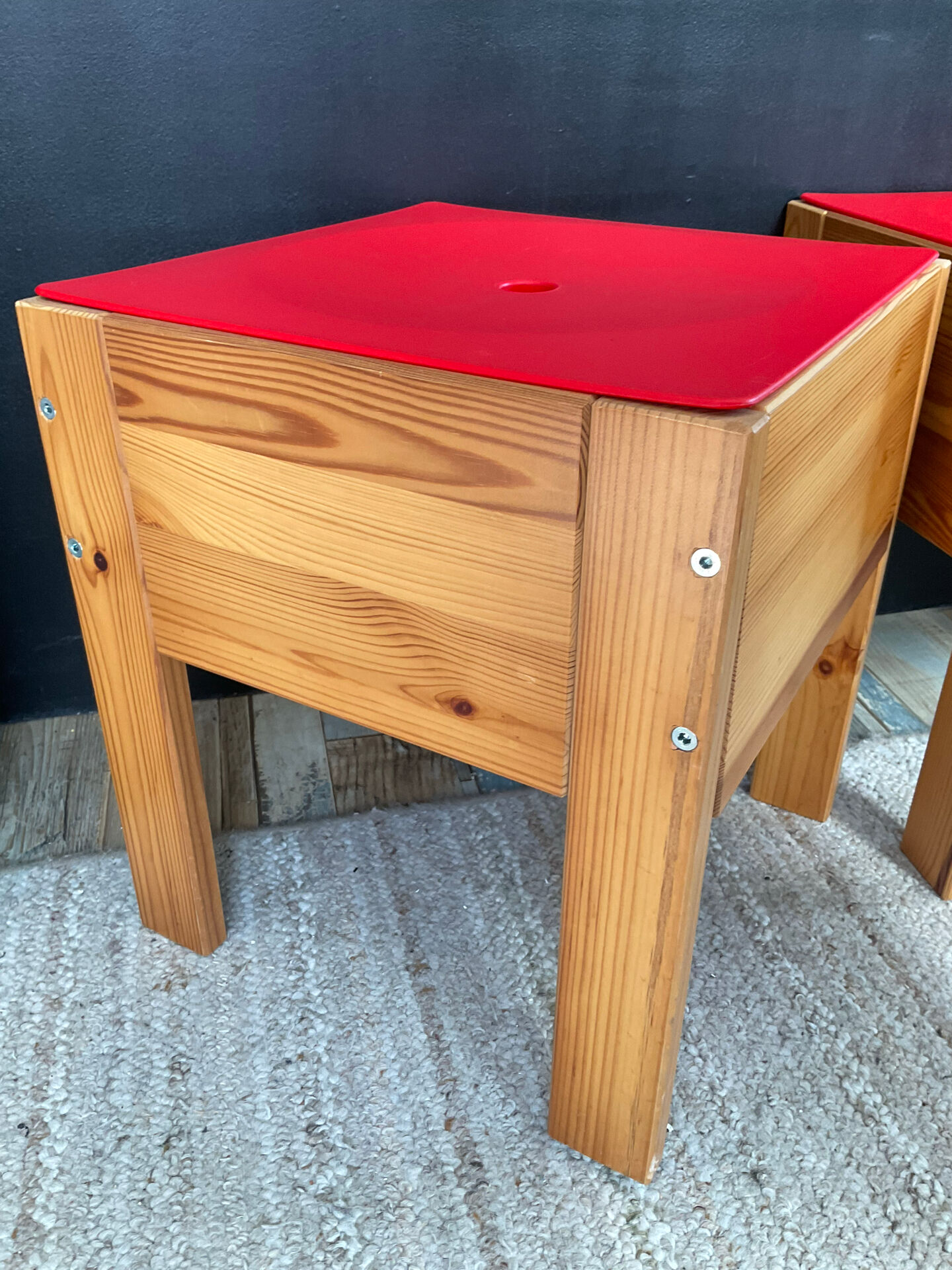 Paire de tabourets-coffres vintage IKEA en pin massif
