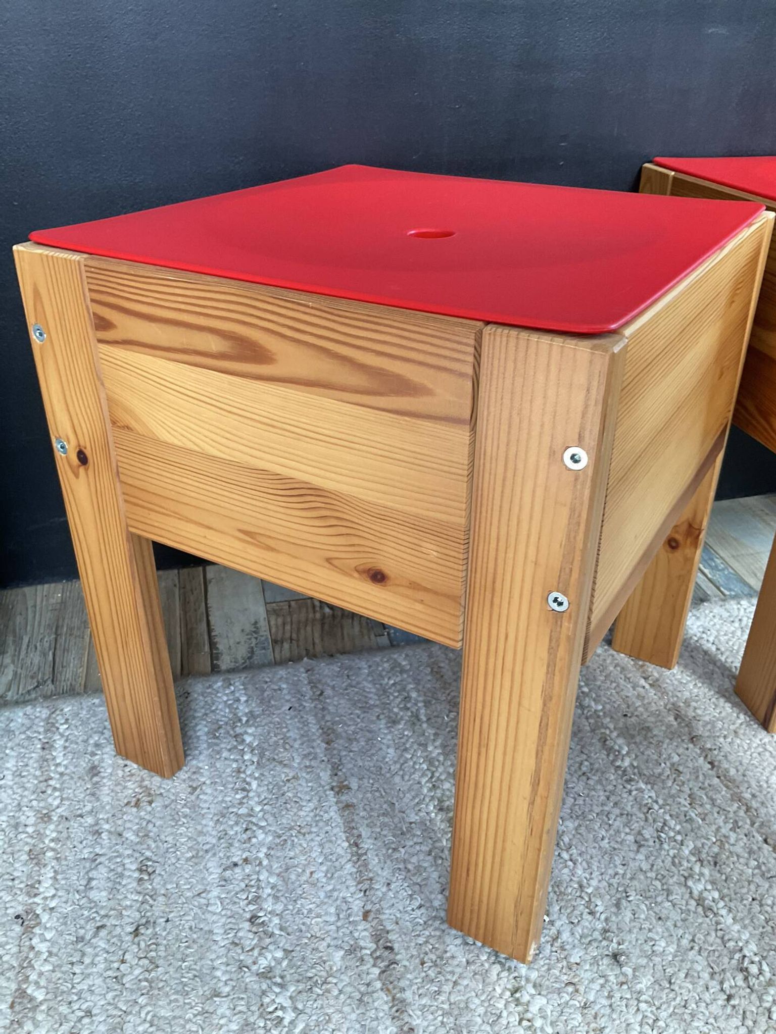 Pair of vintage IKEA pine solid wood stool chests.
