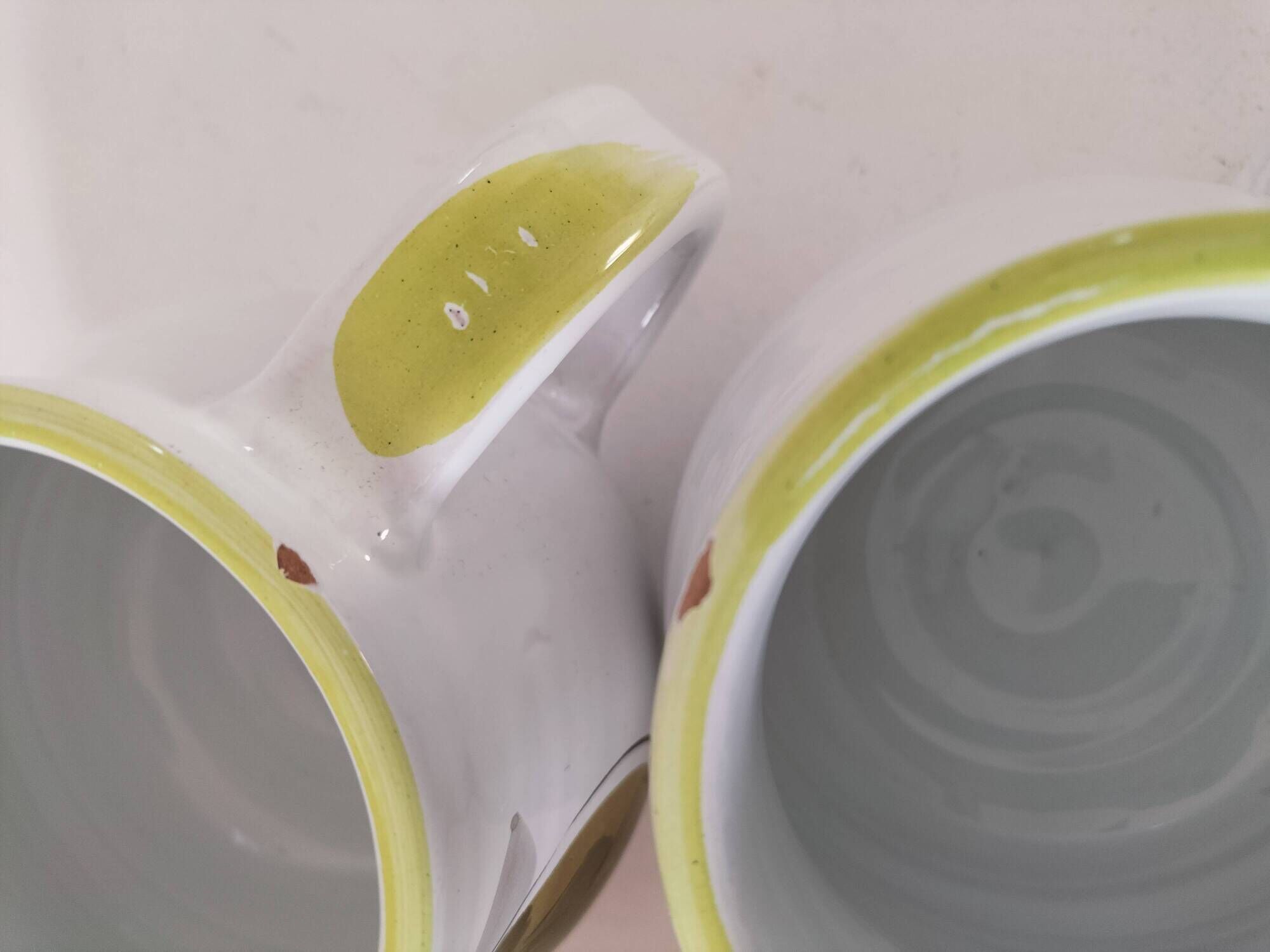 Trio of vintage Italian earthenware mugs, hand-painted – pear motif