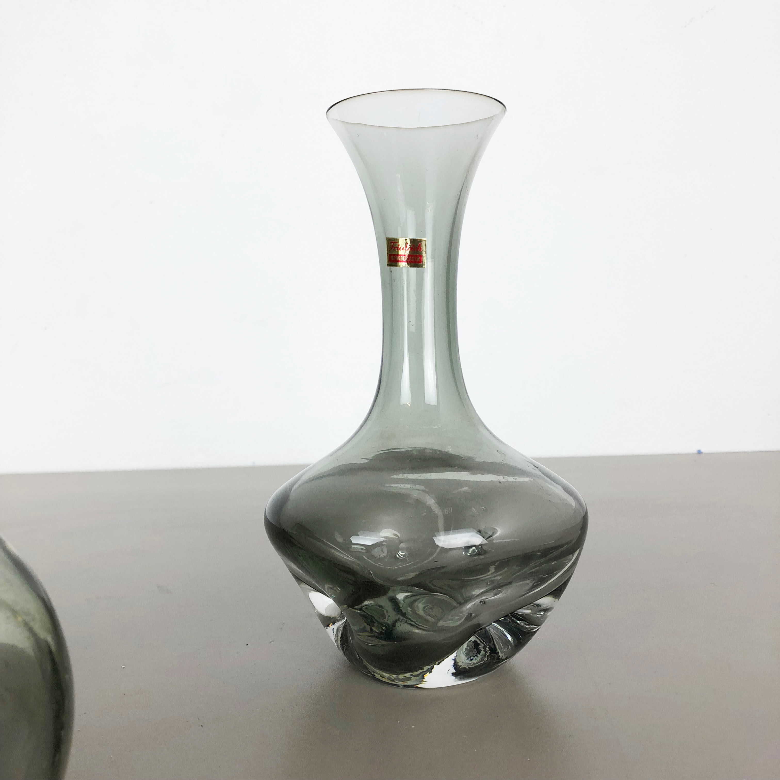 Set of 3 cubic hand blown crystal glass vase by Friedrich Kristall Germany 1970s
