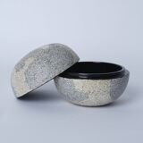 Japanese egg shell trinket bowl, lacquered wood interior