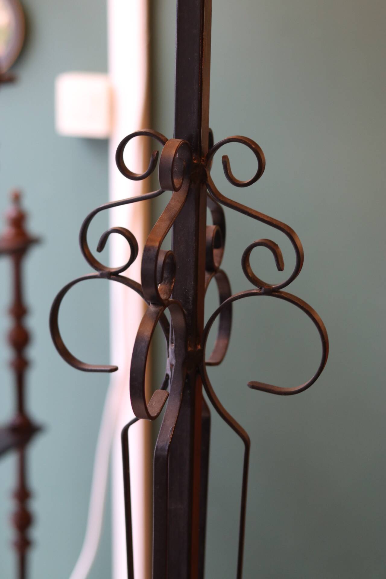 Very large brutalist wrought iron floor lamp, circa 1950