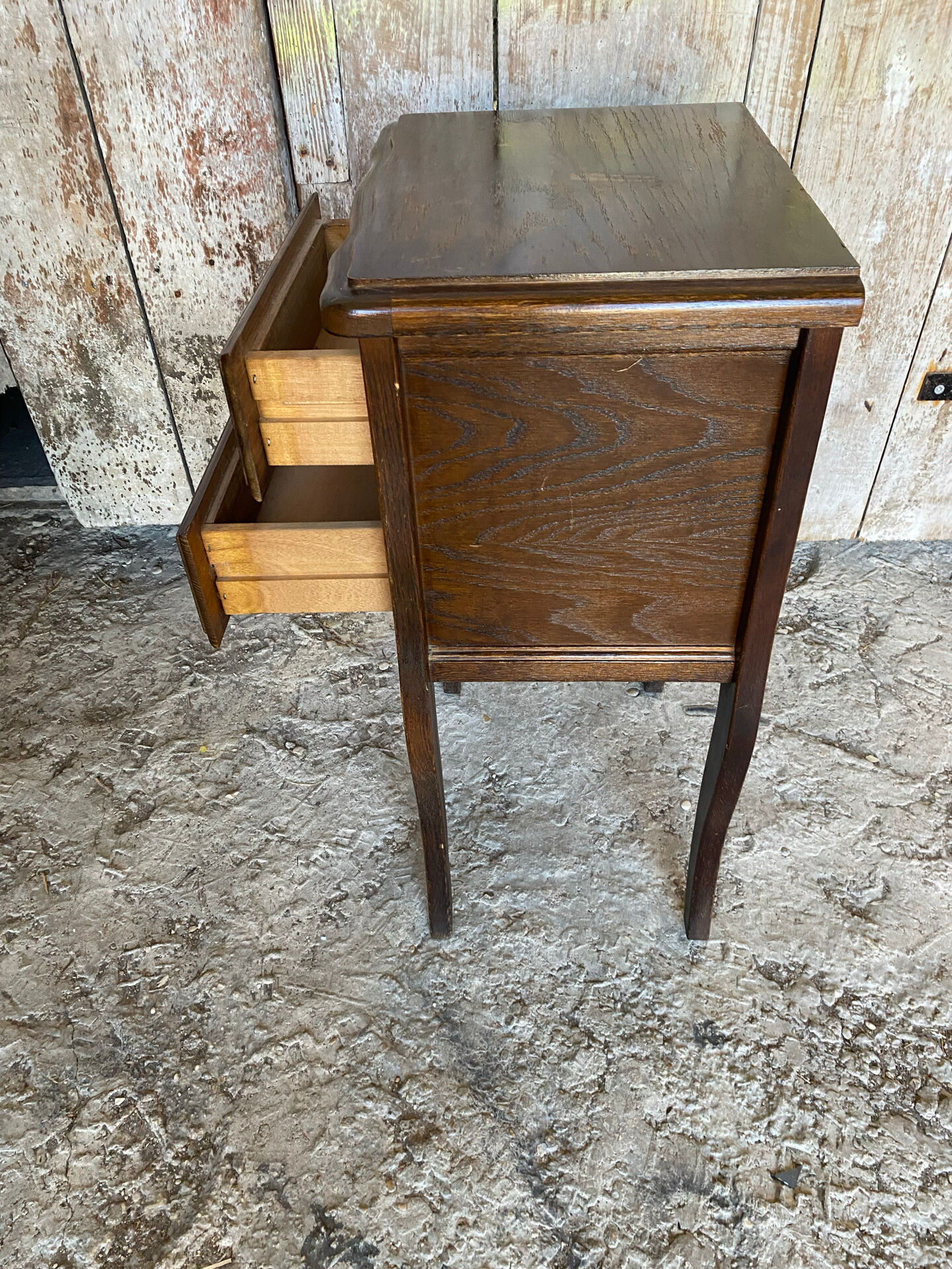 Antique Nightstand Louis XV Style Wood 2 Drawers Vintage #E294