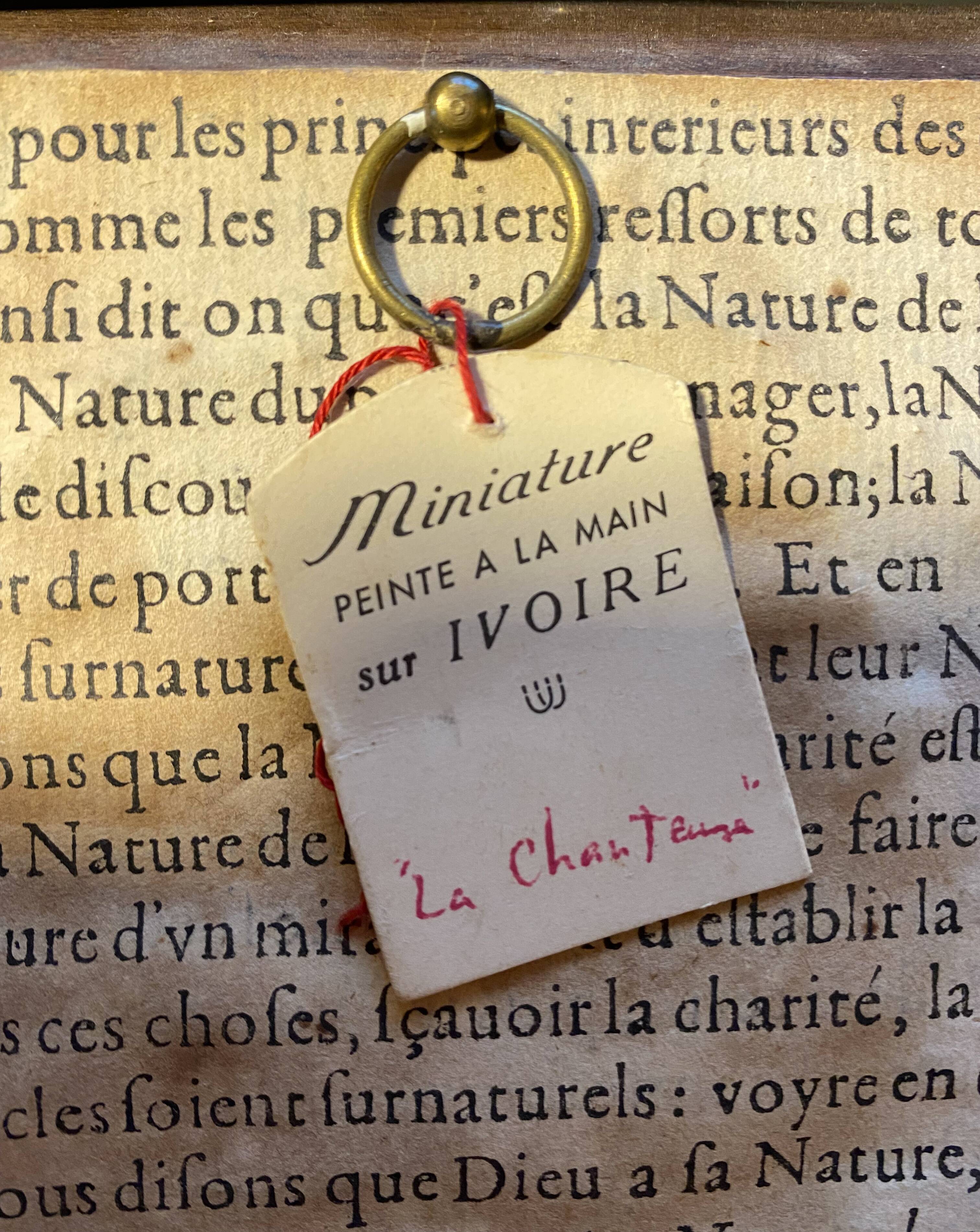 Old Miniature Painting "The Singer" romantic scene + frame