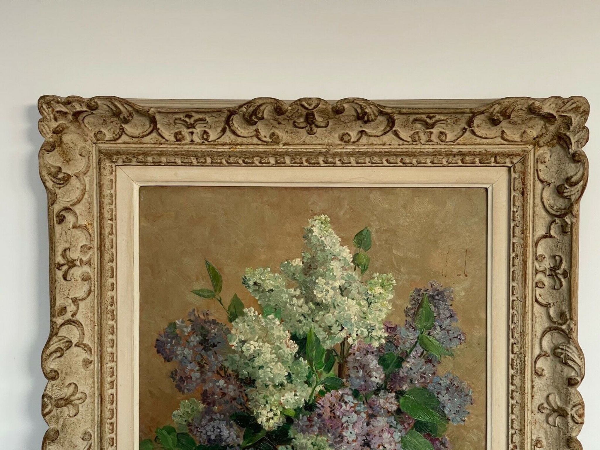 Oil still life bouquet flowers frame montparnasse Jean Verdier