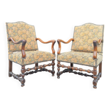 Pair of louis xiv period walnut armchairs, 17th century