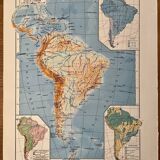 Ancienne carte d'Amérique du Sud (physique) - 1940