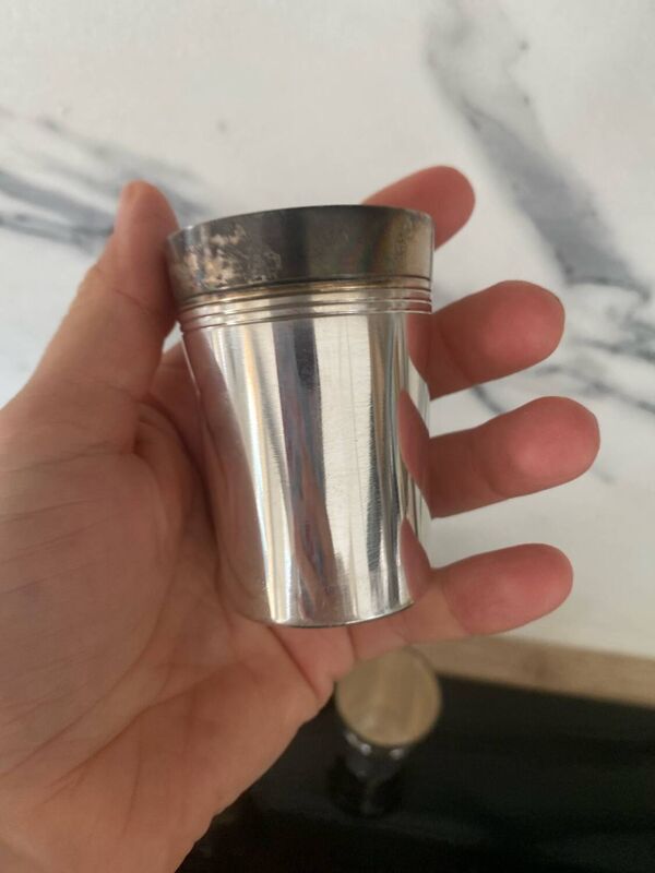 8 Verres en métal argenté vintage