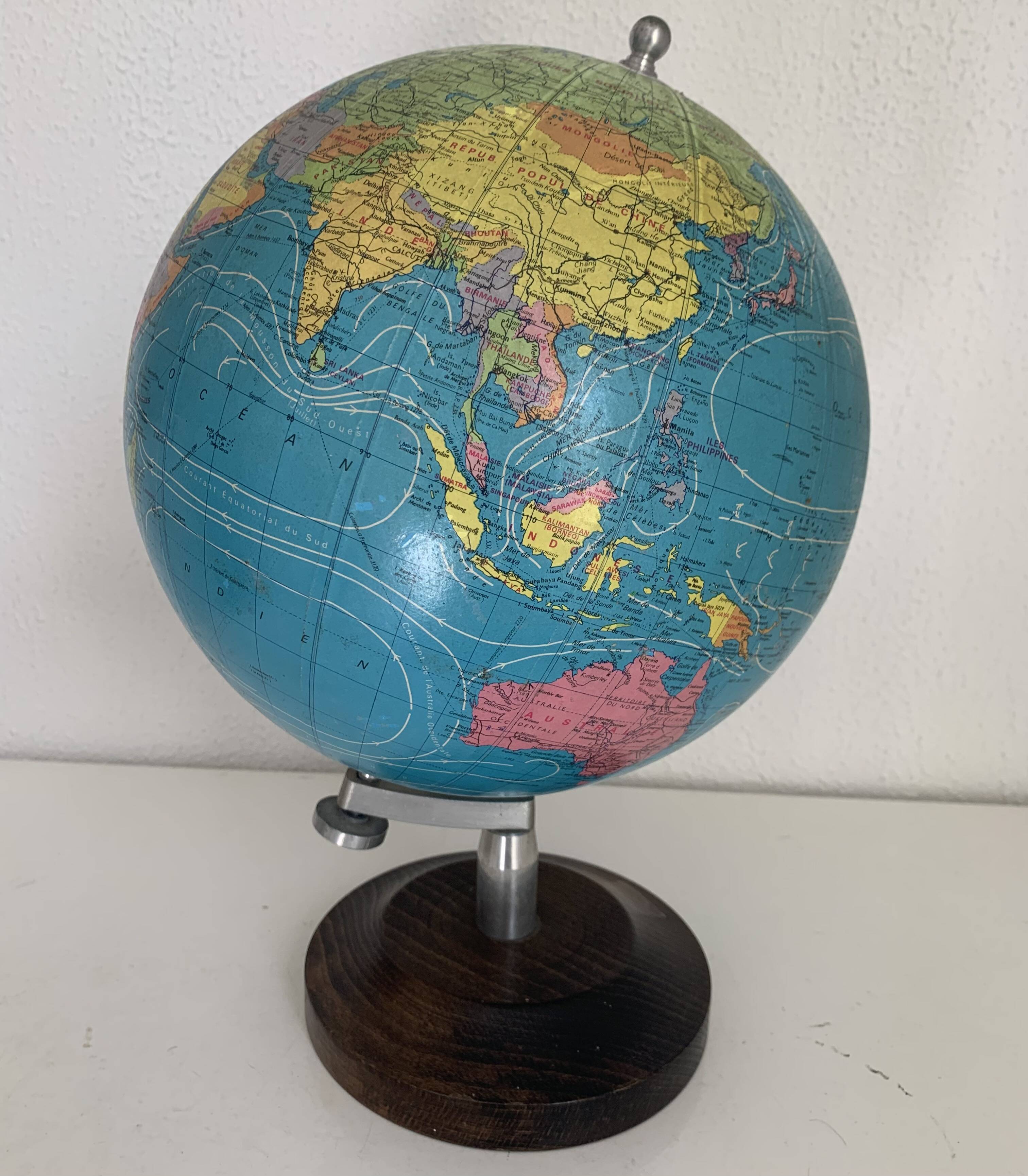 Large vintage 1985 terrestrial globe Taride wood - 38 cm