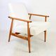Armchair 'Lis', 1970s, white boucle, design by Henryk Lis - natural beech wood