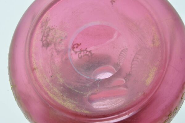 Ancienne paire de vases pâte de verre réhaussée d'émail doré décor art nouveau