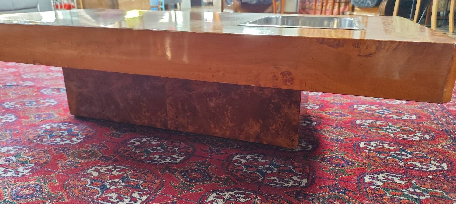 Table basse en loupe d'orme, par Roche Bobois, 1970