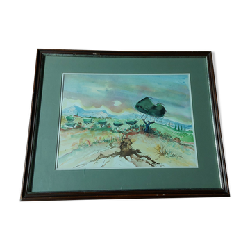Tableau , aquarelle paysage provencal