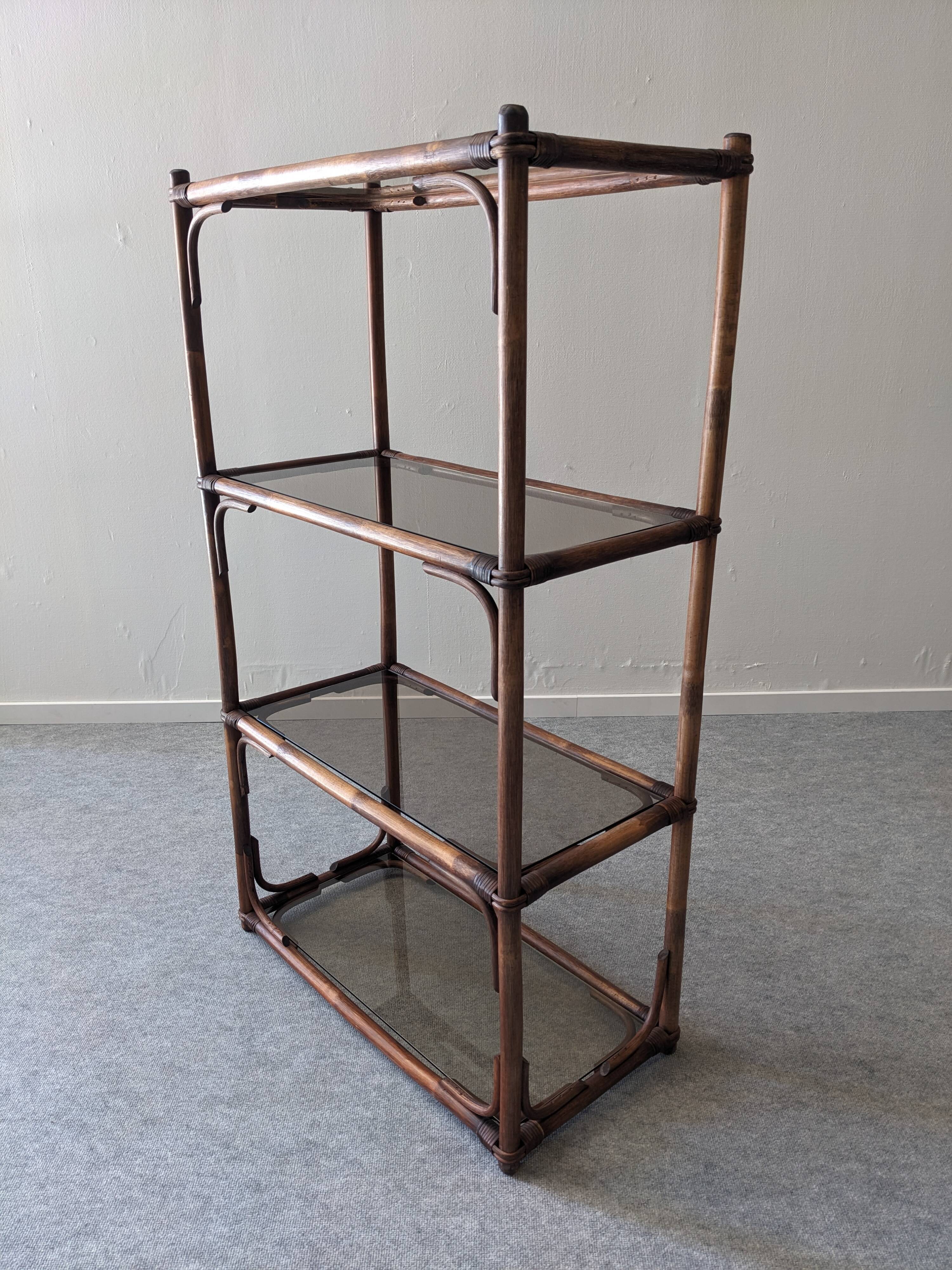 Bamboo shelf with tinted glass, France circa 1970.