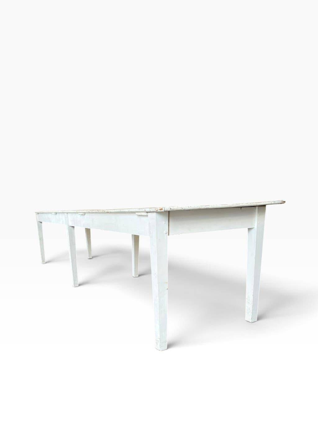 XL vintage dining table in white wood / dining room table