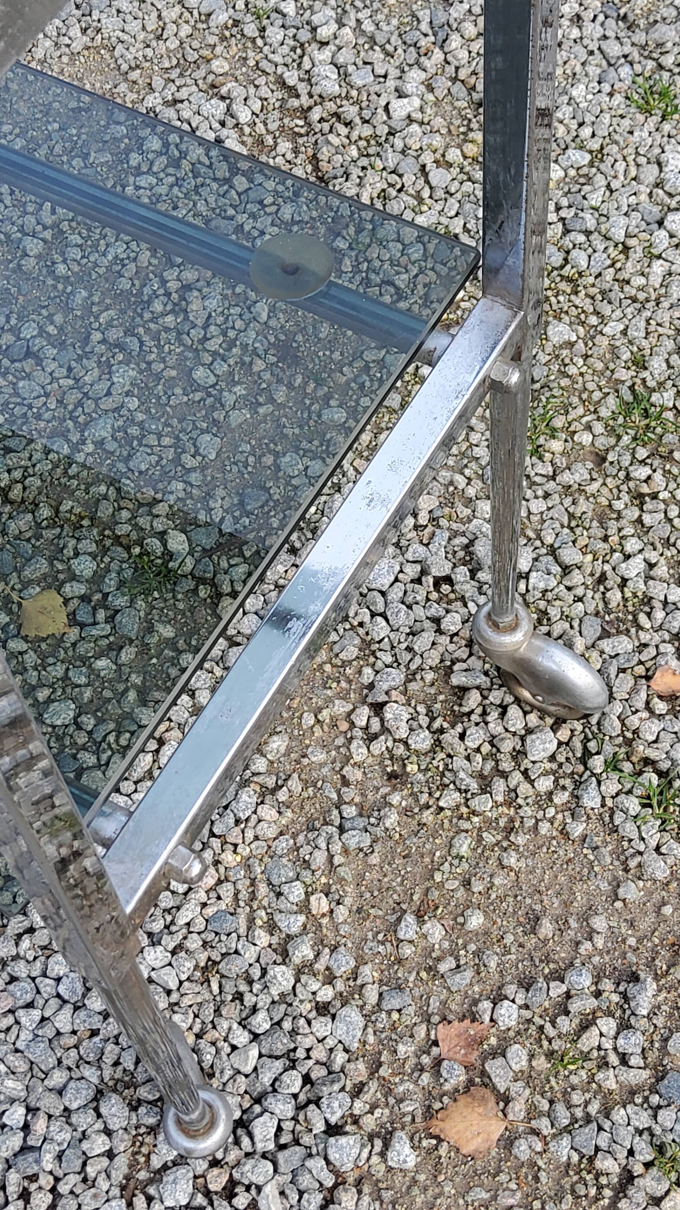 Console service of the 70s double trays smoked glass chrome base