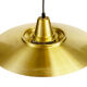 Large brushed aluminum pendant light with golden finish. Produced by Jeka. Denmark 1970s