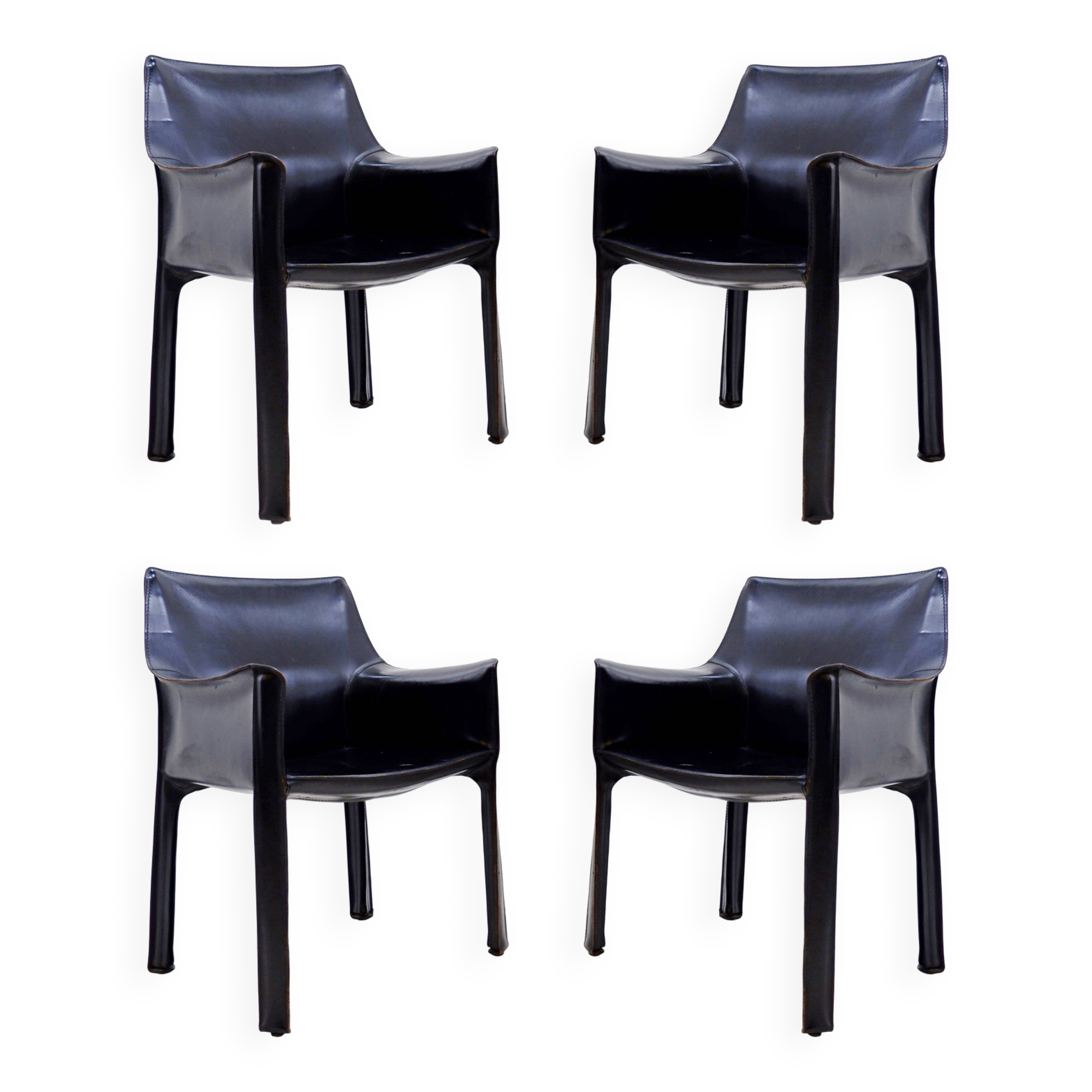 Set of 4 'Cab 413' chairs with armrests by Mario Bellini for Cassina - 1970s