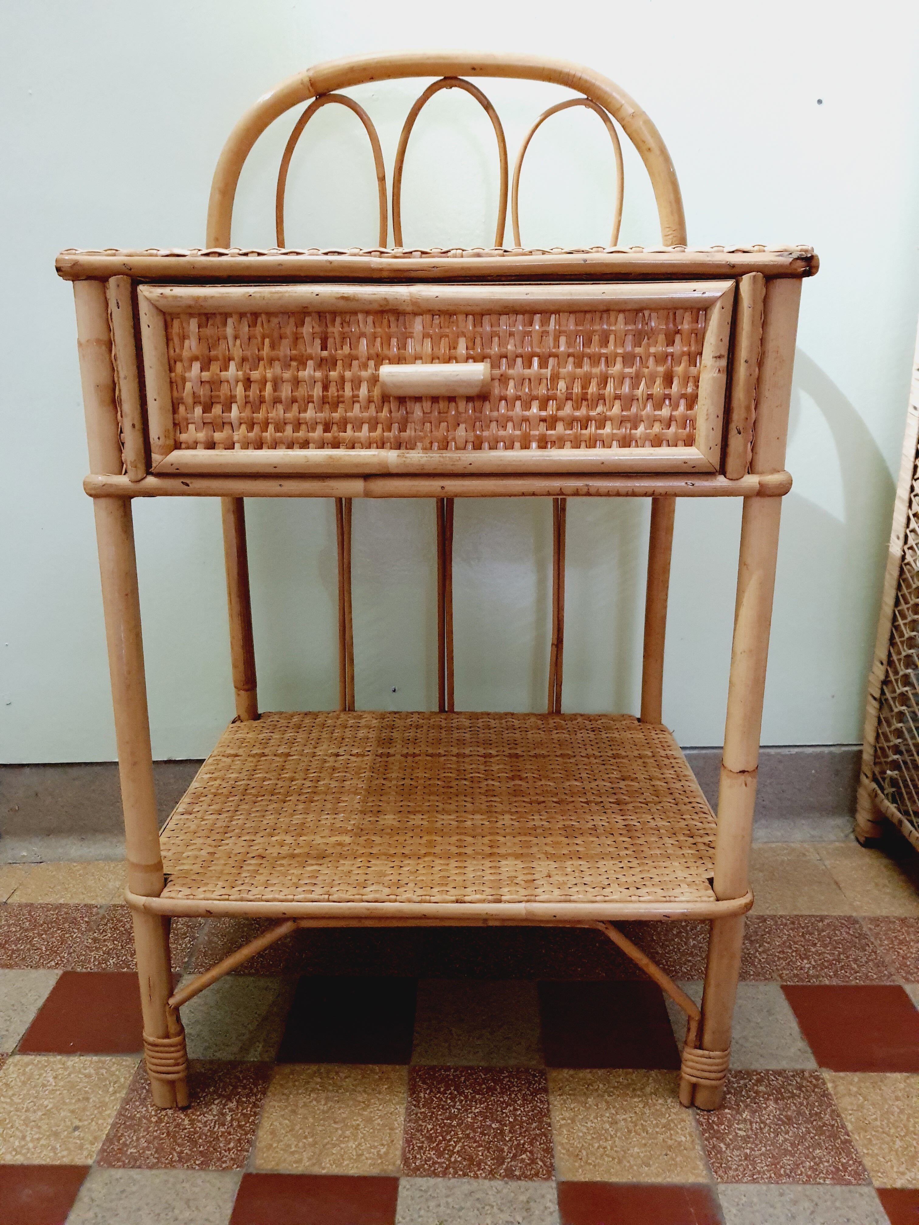 60' vintage rattan bedside table