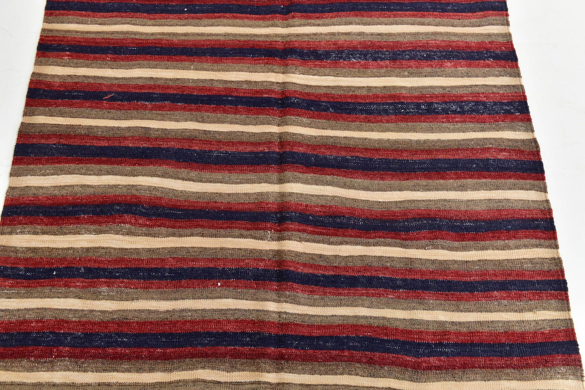 4x9 Red & Navy Blue Pinstriped Pattern Turkish Kilim Rug, 136x284Cm