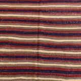 4x9 Red & Navy Blue Pinstriped Pattern Turkish Kilim Rug, 136x284Cm