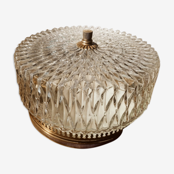 Plafonnier double feux en verre pointes de diamant