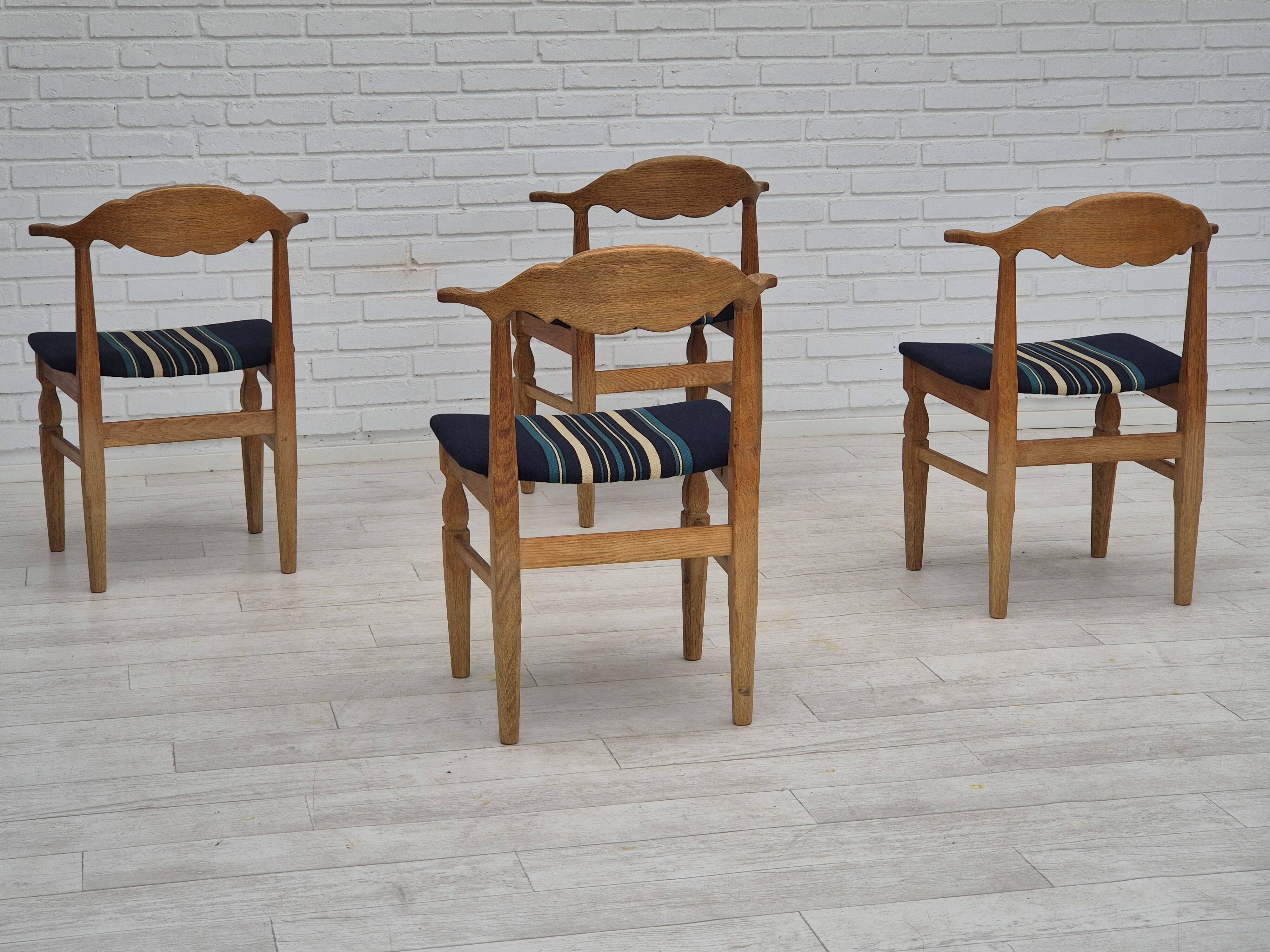 1970s, Danish design by Henning Kjærnulf for EG Kvalitetsmøbel, set of 4 dining chairs, original.