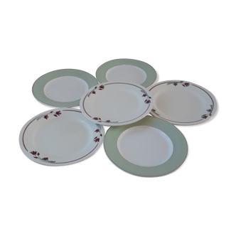 Set of 6 mismatched flat plates Salins and Meudon