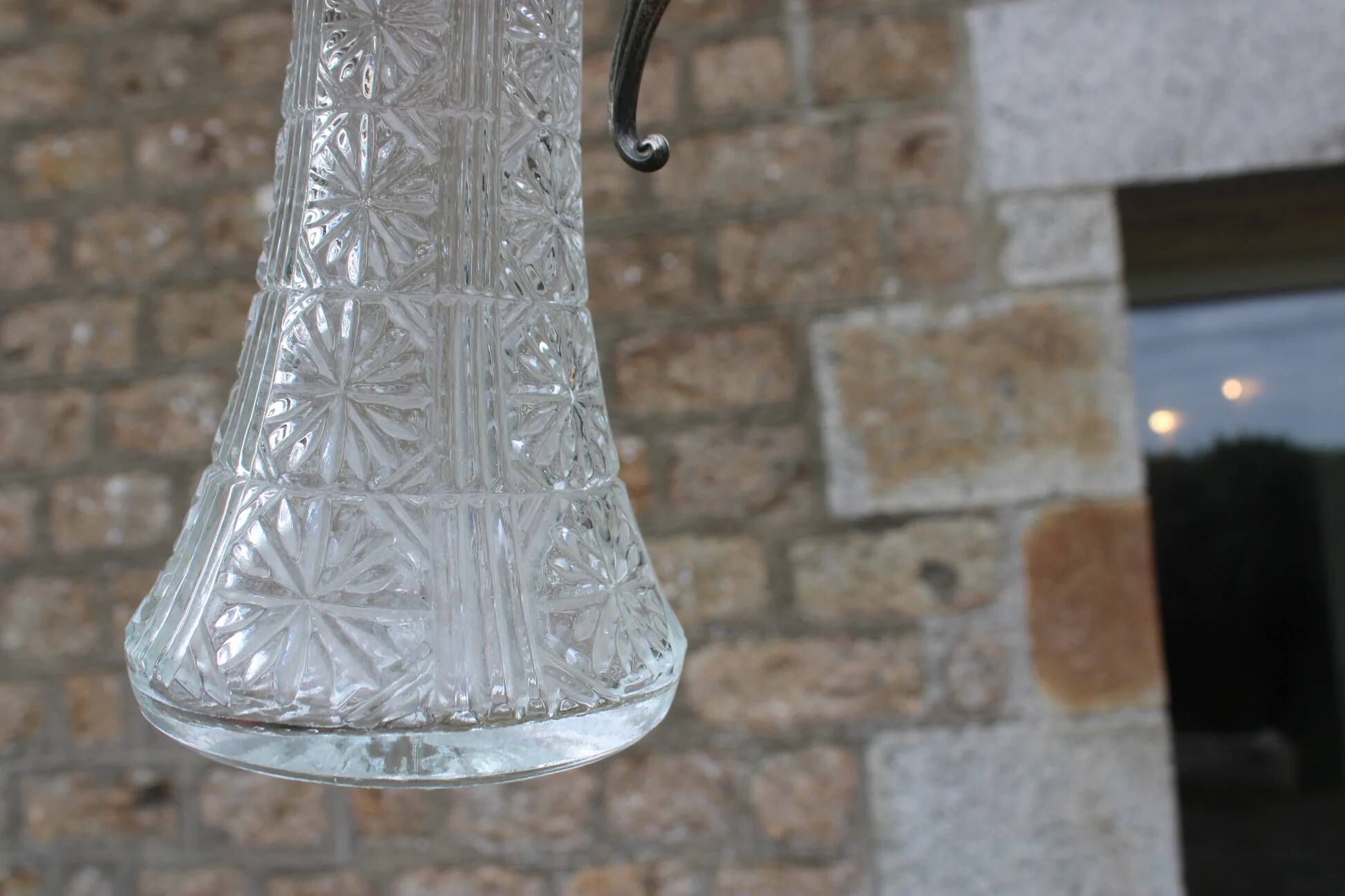 Antique pressed glass and silver-plated jug – Decorative wine pitcher H30 cm