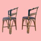 Pair of bistro chairs in bamboo and two-tone weaving