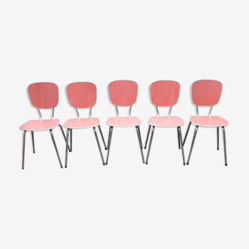 Set de 5 chaises en Formica rouge