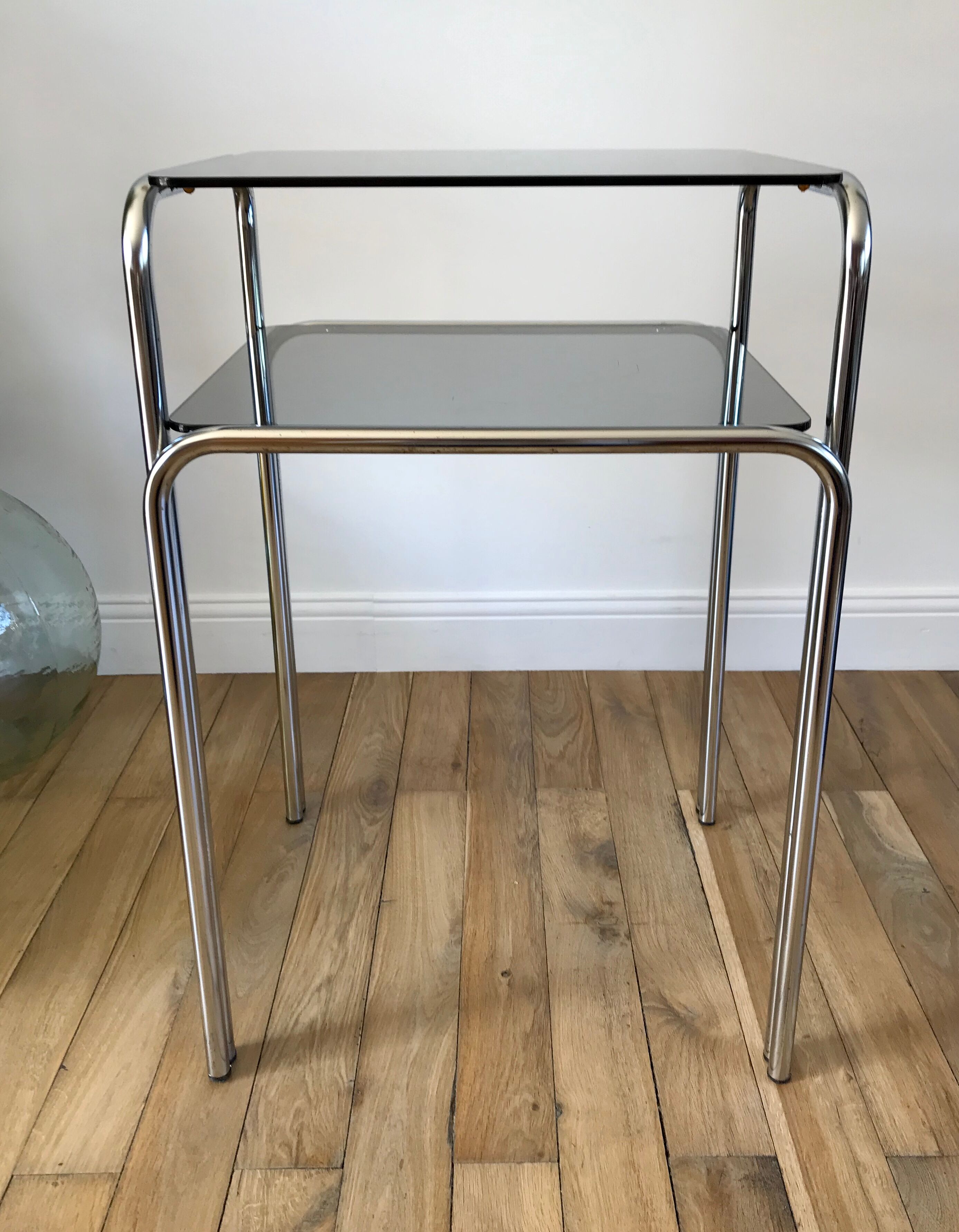 Side table in chrome and smoked glass 70s