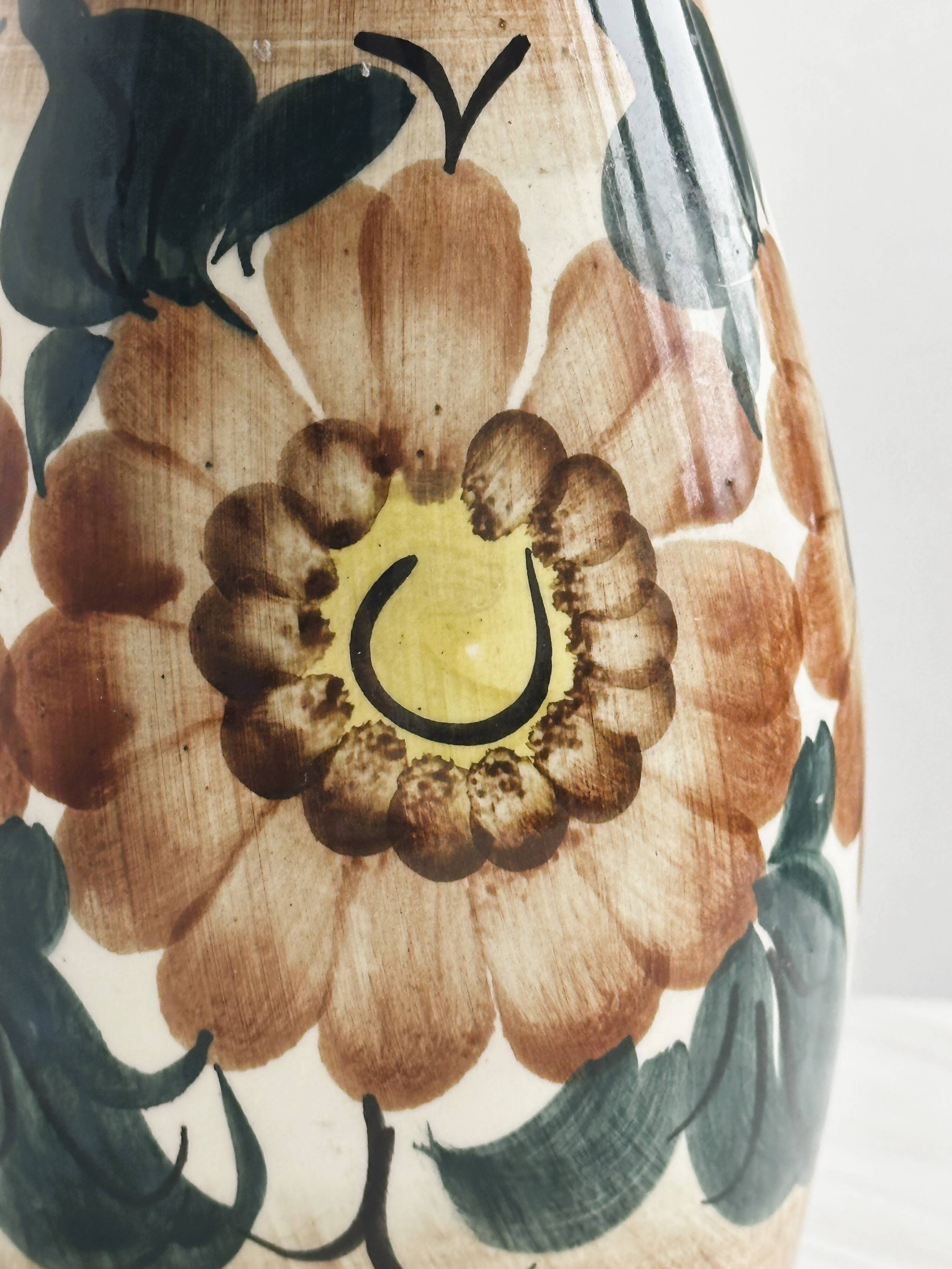 Vase fleurs, céramique vernissée Polonaise.