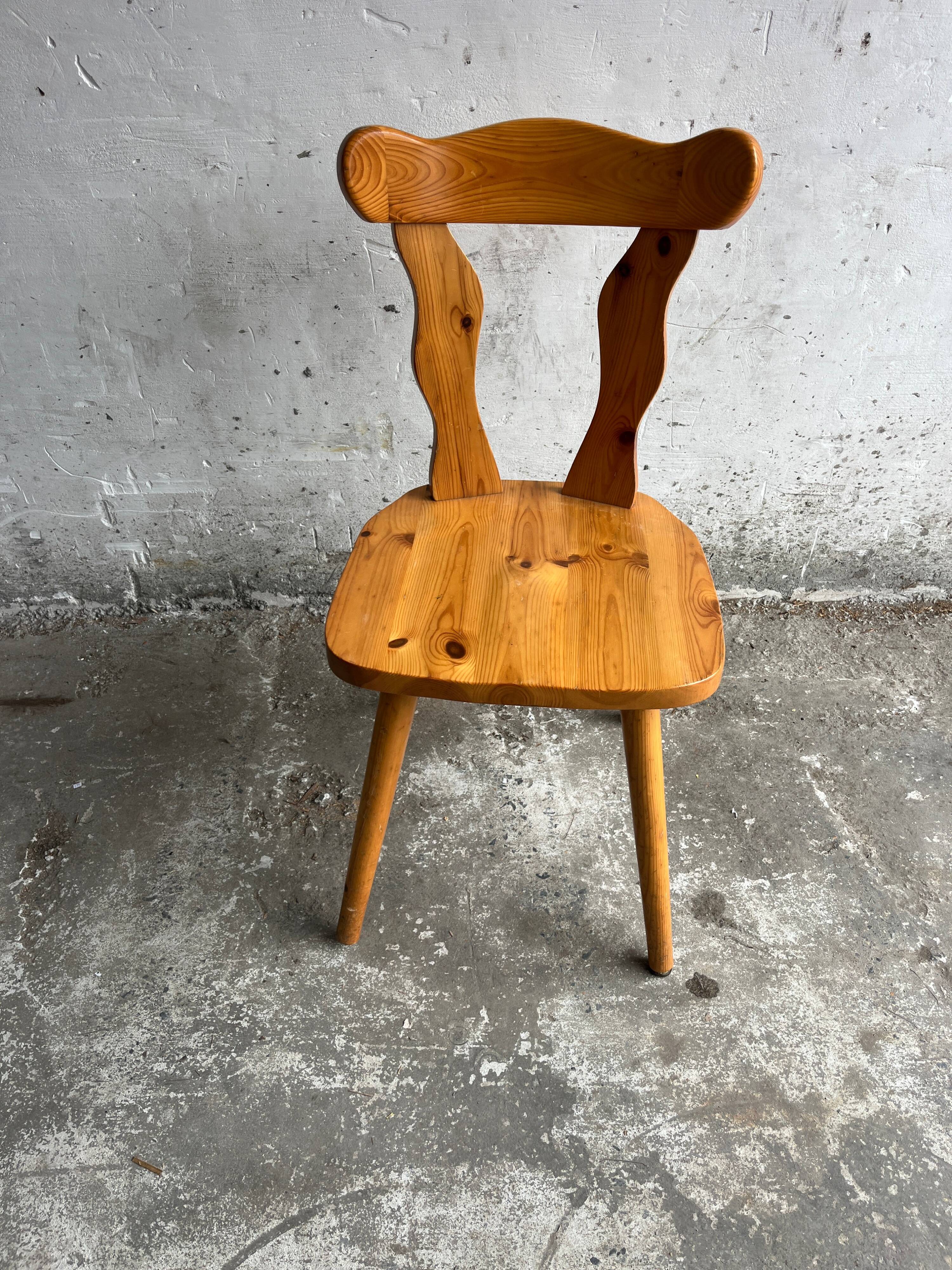 Set of 3 solid pine dining chairs – 1970s