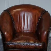 Art Deco Hand-Dyed Whisky Brown Sofa, Armchairs and Ottomans, 1920s, Set of 5