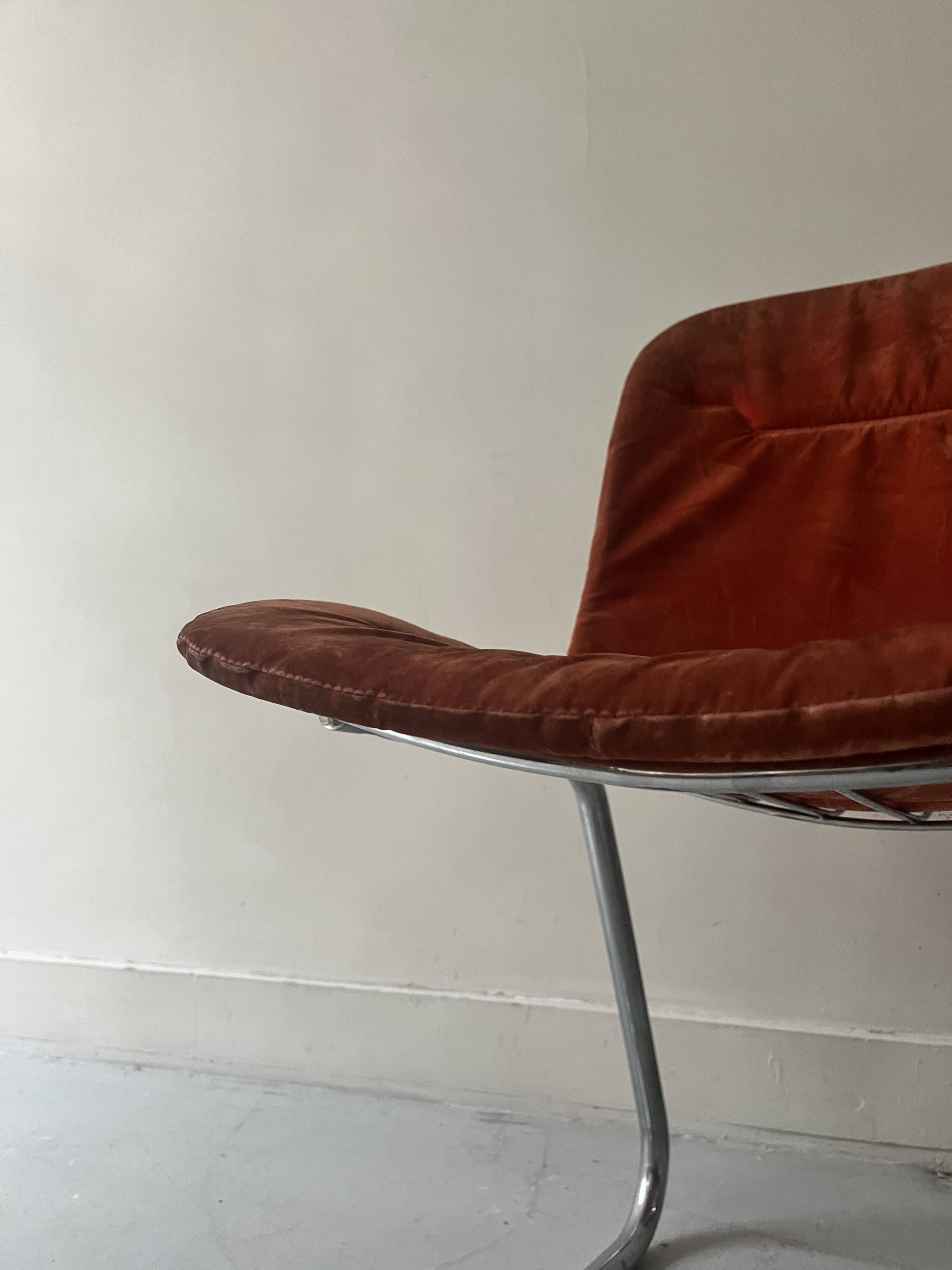 Rinaldi style chair in chromed metal and suede fabric cushion, 1970 design