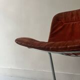 chaise style rinaldi en métal chromé et galette tissu daim, design 1970