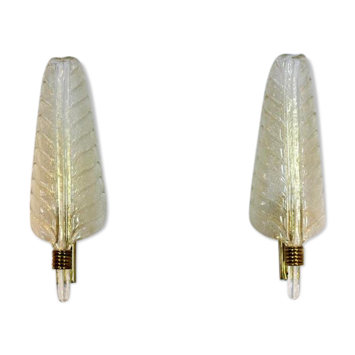 Pair of 24-carat gold flaked glass leaf appliques