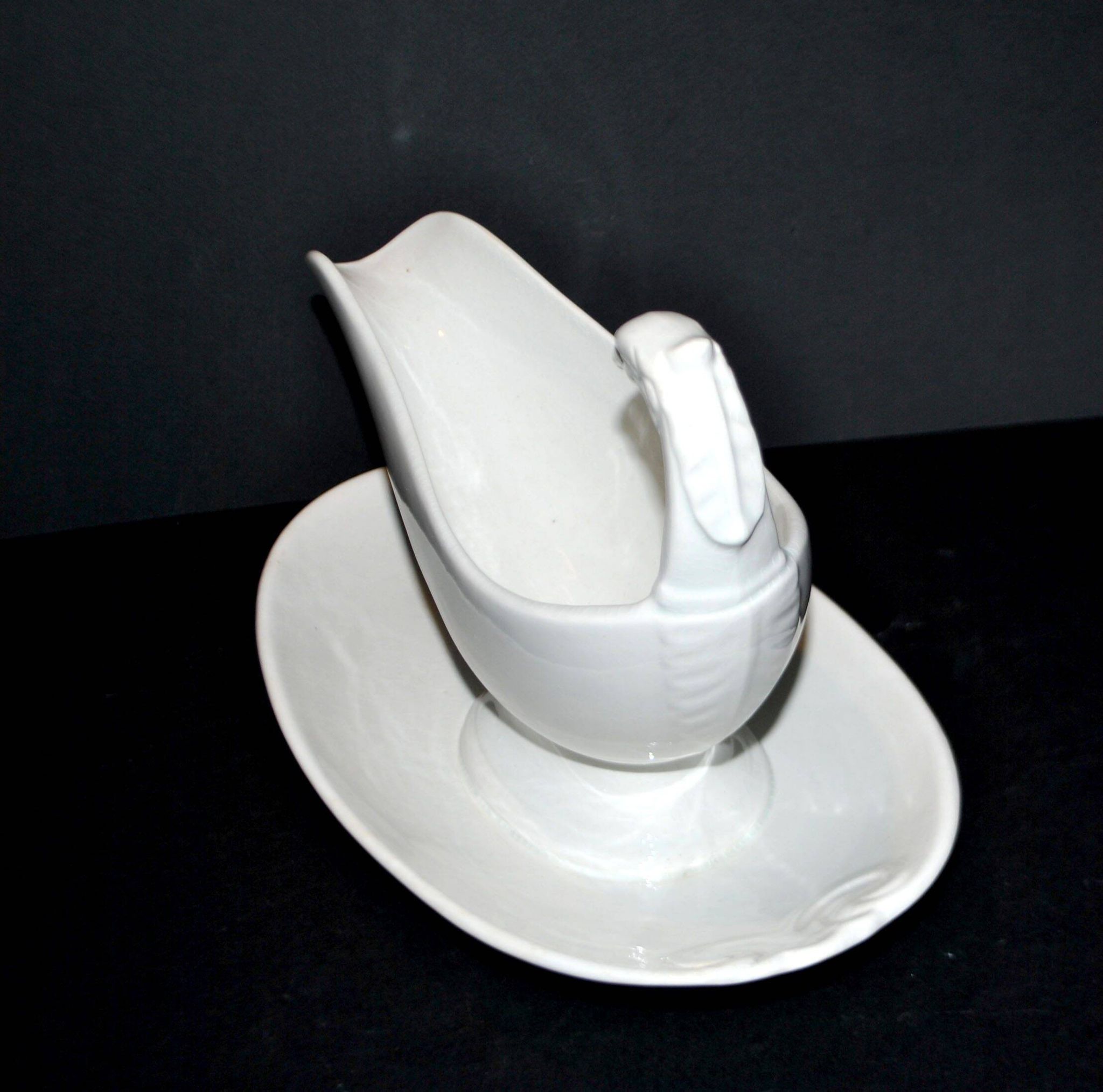 Sarreguemines antique earthenware sauce boat U&C opaque eagle's head